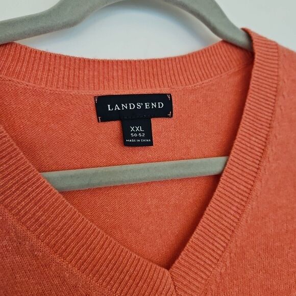 Lands End Mens 100% Cashmere Sweater 2XL 50-52 Heathered Orange V Neck Luxury - Picture 2 of 7